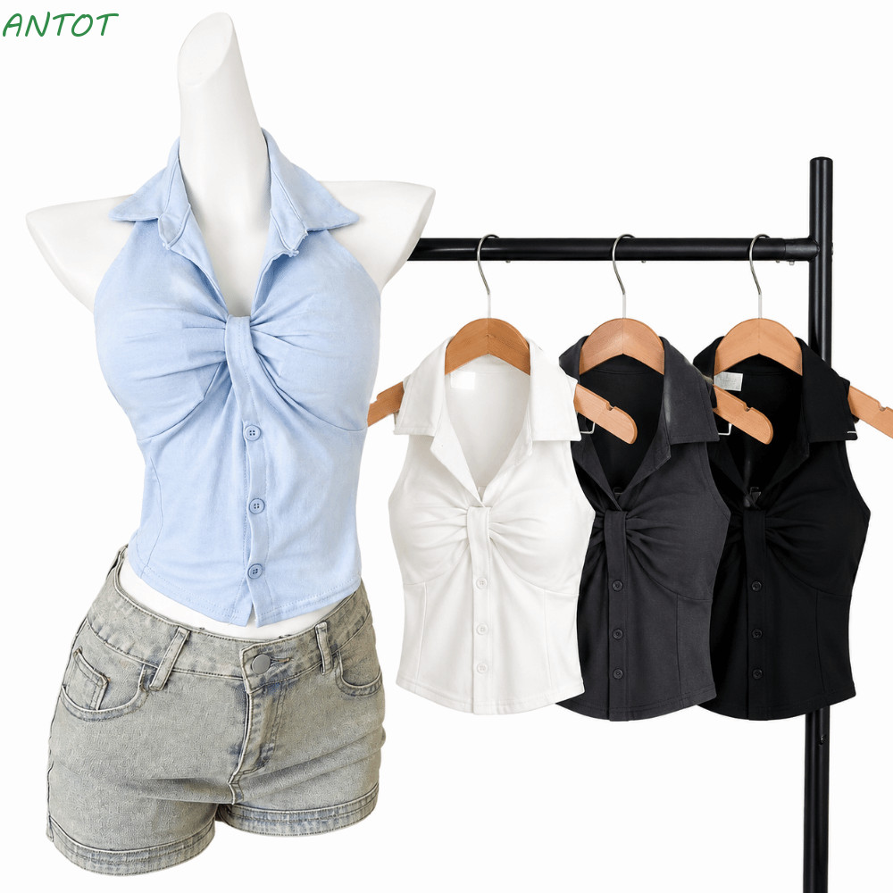 ANTOT Twist Neck Tank Top, Cotton Front Twist Collar Áo không tay, Hợp thời trang Không tay Slim Fit