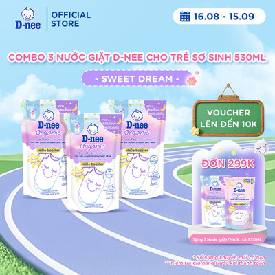Combo 3 Túi Nước giặt D-nee cho trẻ sơ sinh, mềm dịu, thơm nhẹ, không hư hại quần áo - Túi 530ml - Sweet Dream