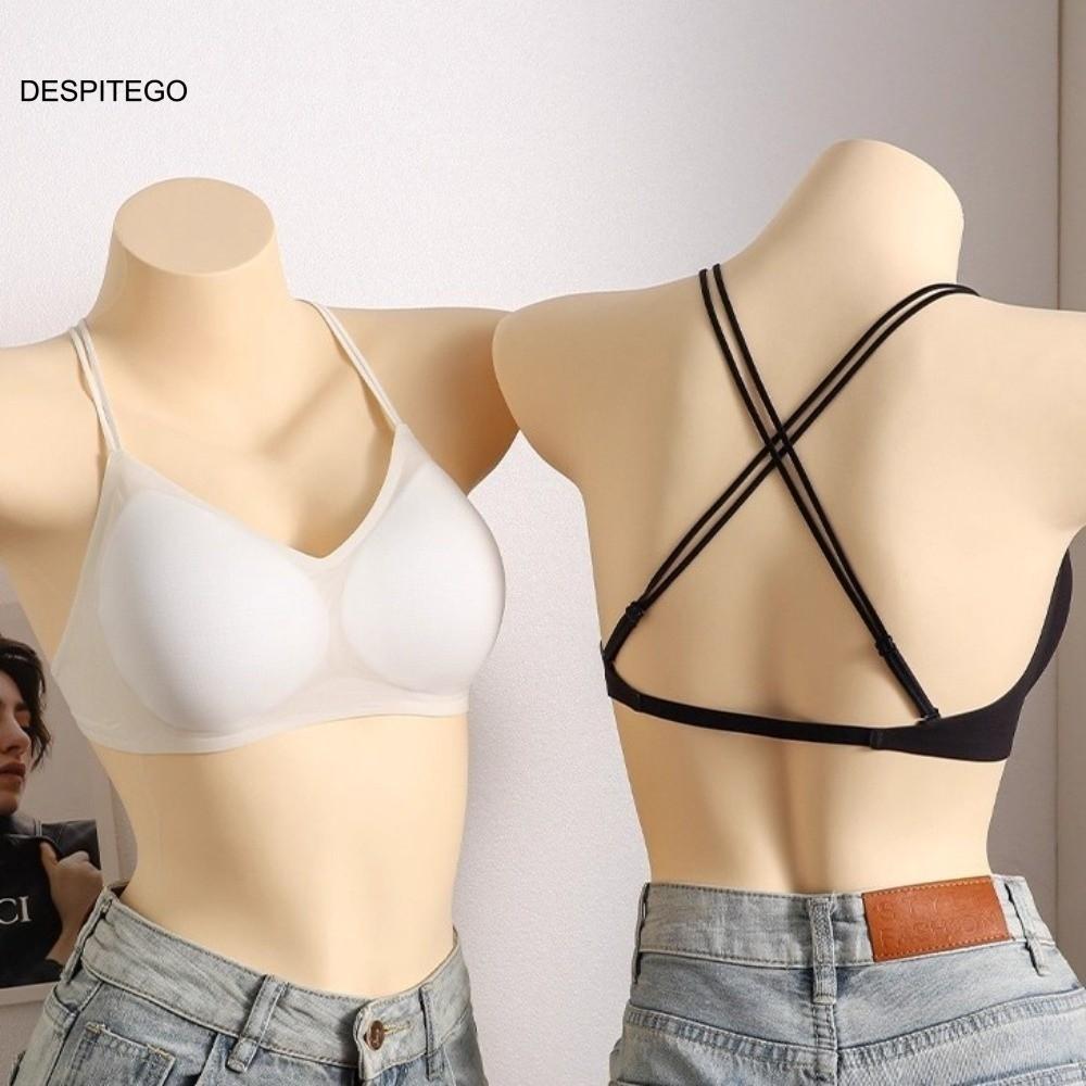DESPITEGO Ice Silk Áo ngực V không dây, Đồ lót liền mạch cho nữ, Áo ngực tập hợp có thể điều chỉnh m