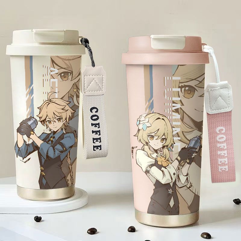 Genshin Impact / Aether / Lumine / Genshin Air Screen Thermos Cup Dây Loại Cốc Nước Dung Tích Lớn / 