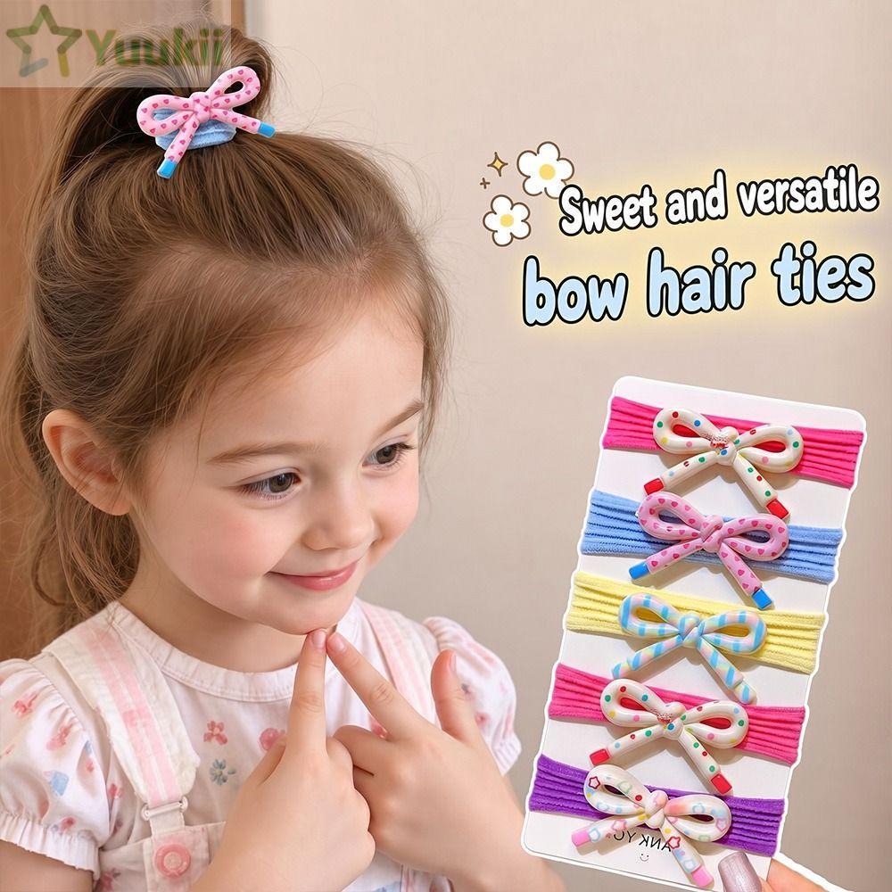 YUUKII 10 Dây Buộc Tóc Nơ, Dây Buộc Tóc Nơ Họa Tiết Mềm Nhiều Màu Sắc, Dây Buộc Tóc Co Giãn Bé Gái
