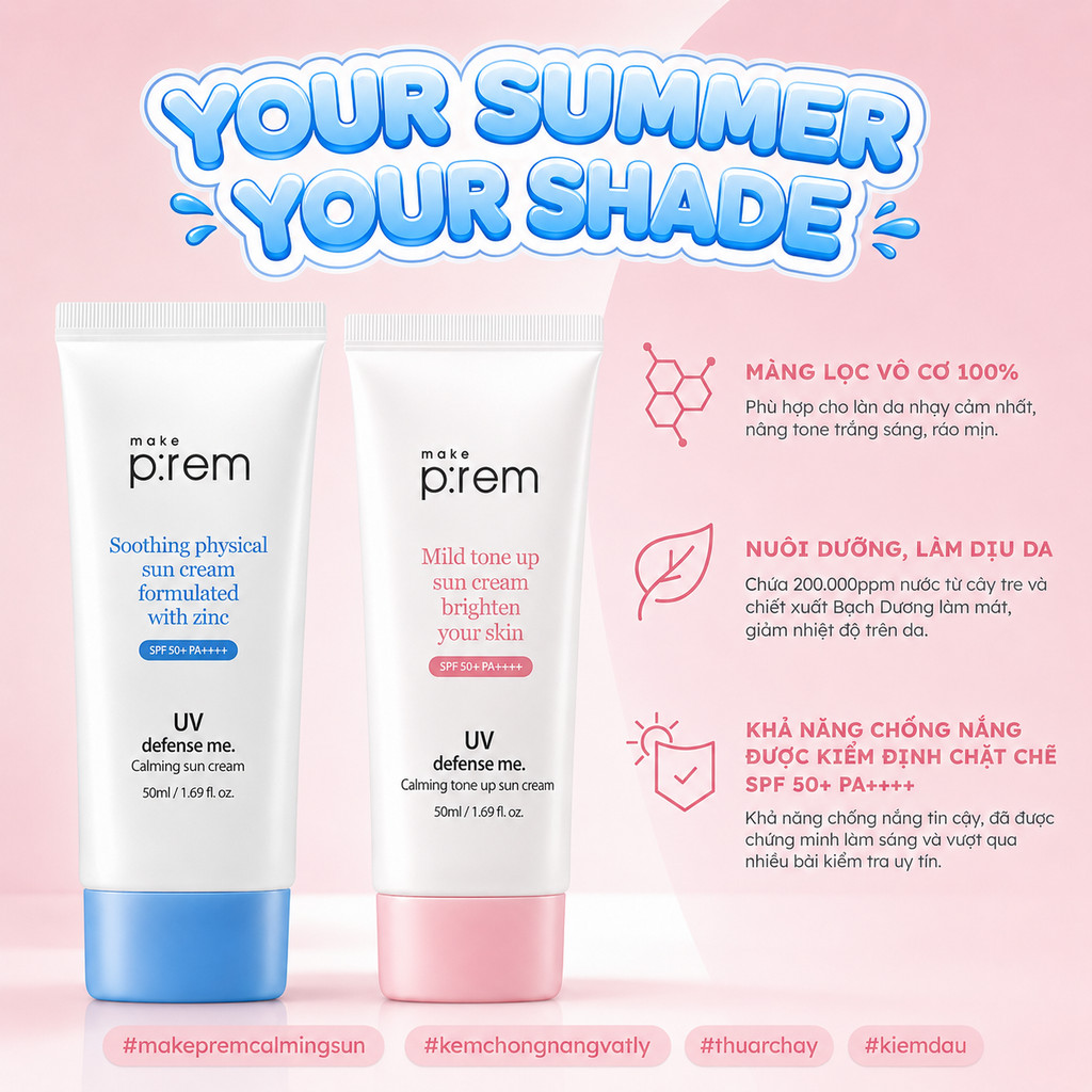 Kem chống nắng cho da mụn Make Prem P:rem No Sebum xanh lá Apieu MADECASSOSIDE SUN CREAM SPF39++