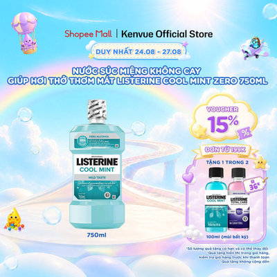 Nước Súc Miệng Listerine Không Cay Giúp Hơi Thở Thơm Mát - Cool Mint Zero Alcohol - Dung Tích 750ml