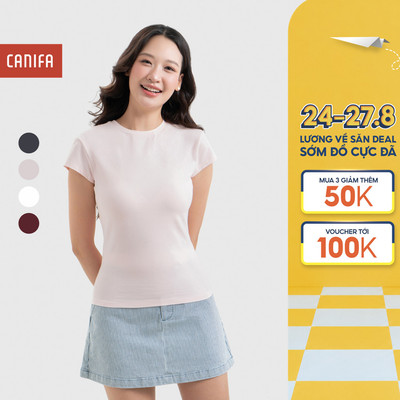 Áo phông nữ CANIFA áo thun dáng ôm vừa chất cotton pha co giãn mềm mại chuẩn OEKO-TEX 6TS26S007