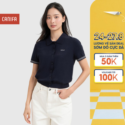 Áo len polo nữ CANIFA cổ bẻ cộc tay phối line mềm mịn co giãn 6TE26S005