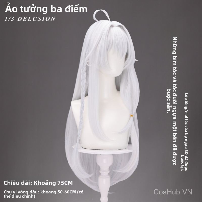 Tóc giả cosplay Elaina Majo no Tabitabi màu trắng dài đan thủ công đạo cụ chuyên nghiệp