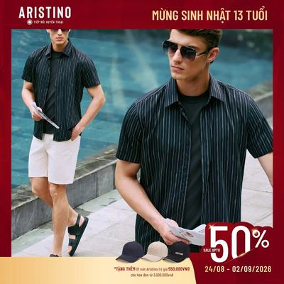 ARISTINO Áo Sơ Mi Nam Ngắn Tay ASS608EDP01 Dáng Suông Vừa Họa Tiết Kẻ Sọc Tinh Tế Thanh Lịch Thời Trang Hè