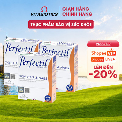 Bộ 3 TPBVSK Vitabiotics PERFECTIL chứa chiết xuất hạt nho, vitamin C, E, biotin Hỗ Trợ làm đẹp da, tóc, móng, 30 viên