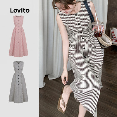 Đầm nữ Lovito xuân hè nút phong cách thường ngày LK5ED997