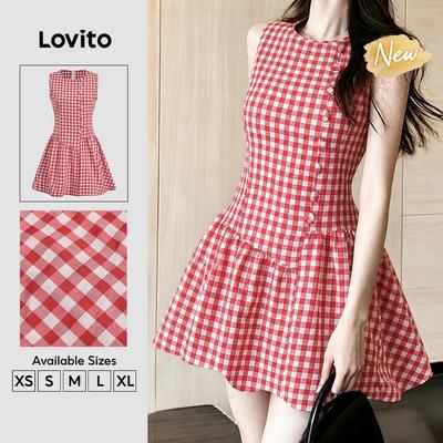 (New Arrival) Lovito Váy nữ màu kaki thanh lịch không đối xứng cúc cài mùa xuân/hè DRK8P2D1057