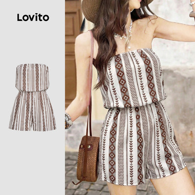 Áo liền quần nữ Lovito Kỳ nghỉ xuân hè hở vai L183ED029
