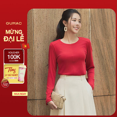 Áo thun nữ GUMAC tay dài form ôm may viền thun gân mịn co giãn ATF12028