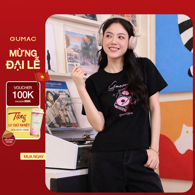Áo thun nữ Gmorning - GUMAC cổ trong tay ngắn in art  YATF11028
