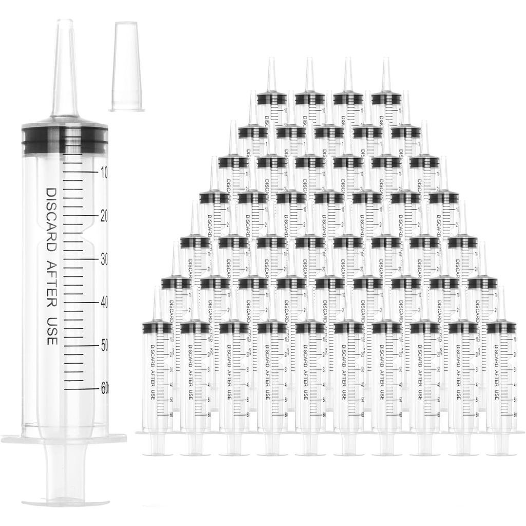 60ml Plastic Syringe with Cap, Large Syringes without Needle for Liquid, Scientific Labs, Measuremen