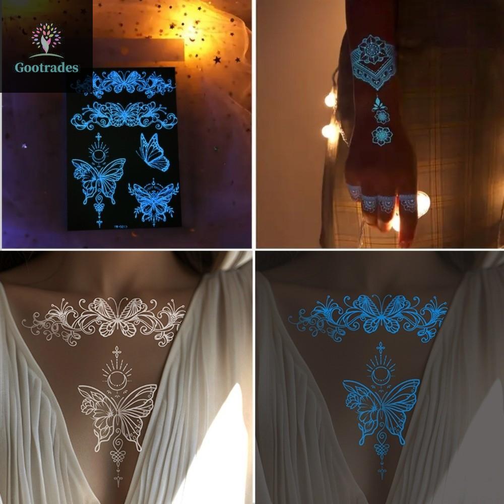 Gootrades GOOTRADES Đề Can Hình Xăm Henna Trắng, Nhãn Dán Hình Xăm Henna Dạ Quang Hoa Ấn Độ Trắng, T