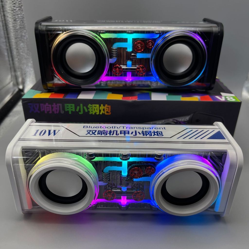 Loa Mecha trong suốt trong suốt v1 / v8 Loa Bluetooth để bàn Loa siêu trầm Tuổi thọ pin dài Loa RGB 