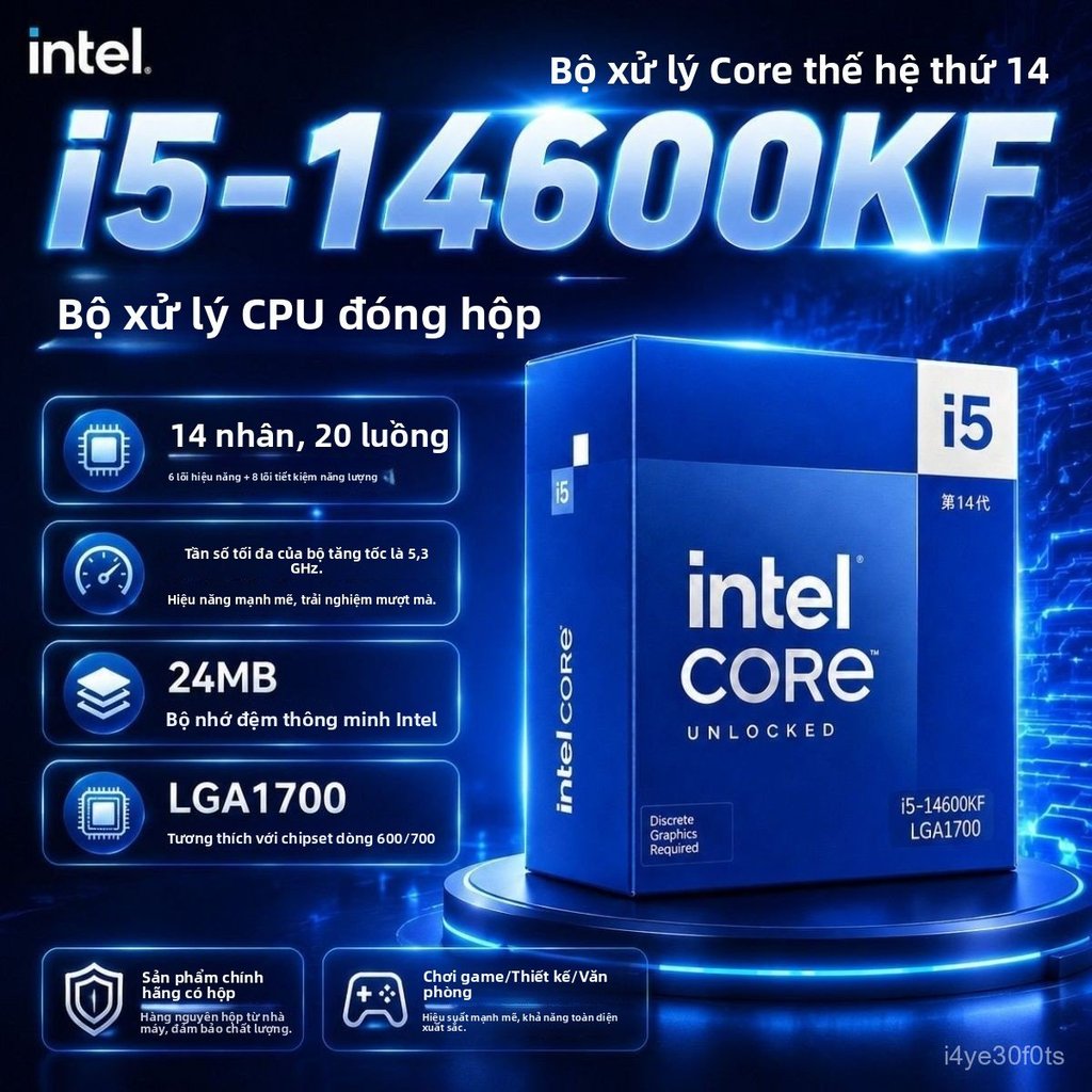CPU Intel Core i5 14600KF hộp mới, thế hệ 14, hiệu năng cao, chơi game mượt, chính hãng