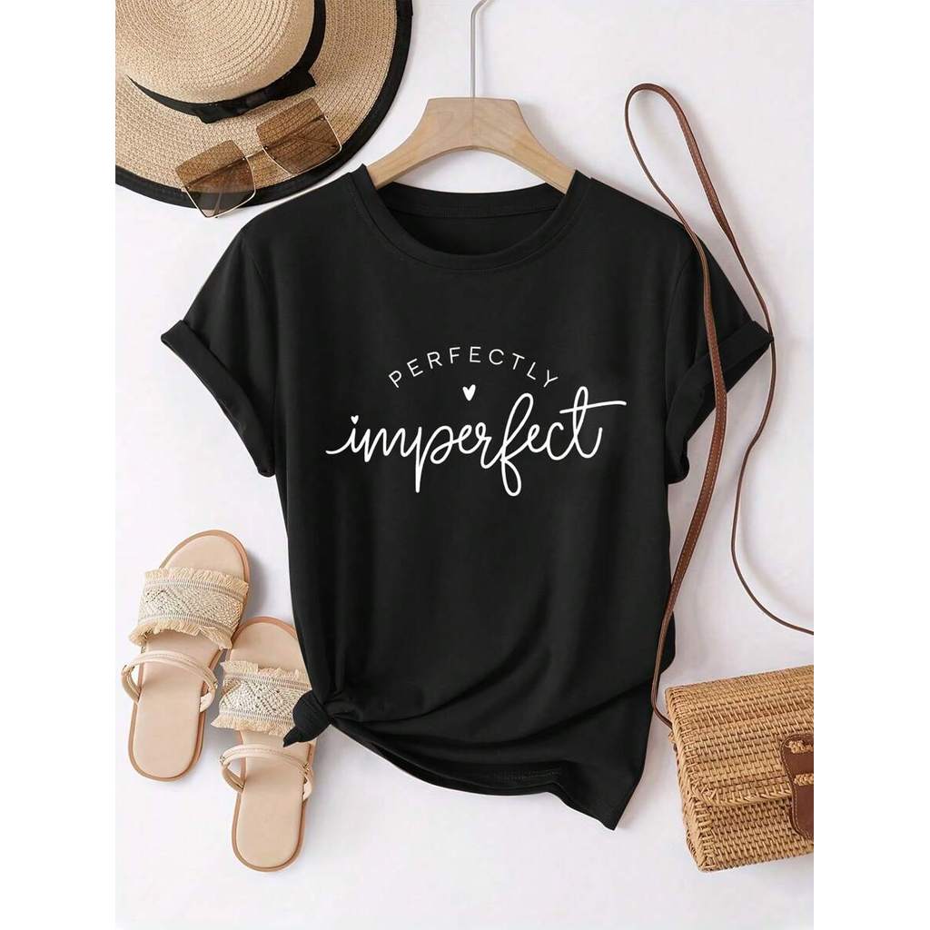 Áo thun nữ thường ngày mùa hè màu đen PERFECTLY Imperfect
