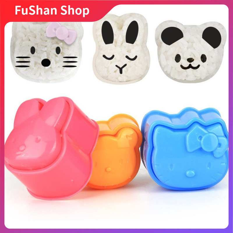 【FuShan】3 Cái Khuôn Nắm Cơm Hình Thú Ngộ Nghĩnh Gấu Thỏ Mèo Onigiri Mold Cơm Nắm Bento Nhựa Dễ Dùng 