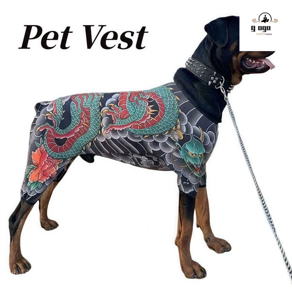 GOGOU Dog Cat Tattoo Jacket, Áo Vest hình xăm thú cưng thoáng khí bốn mùa, sáng tạo mát mẻ như thật 