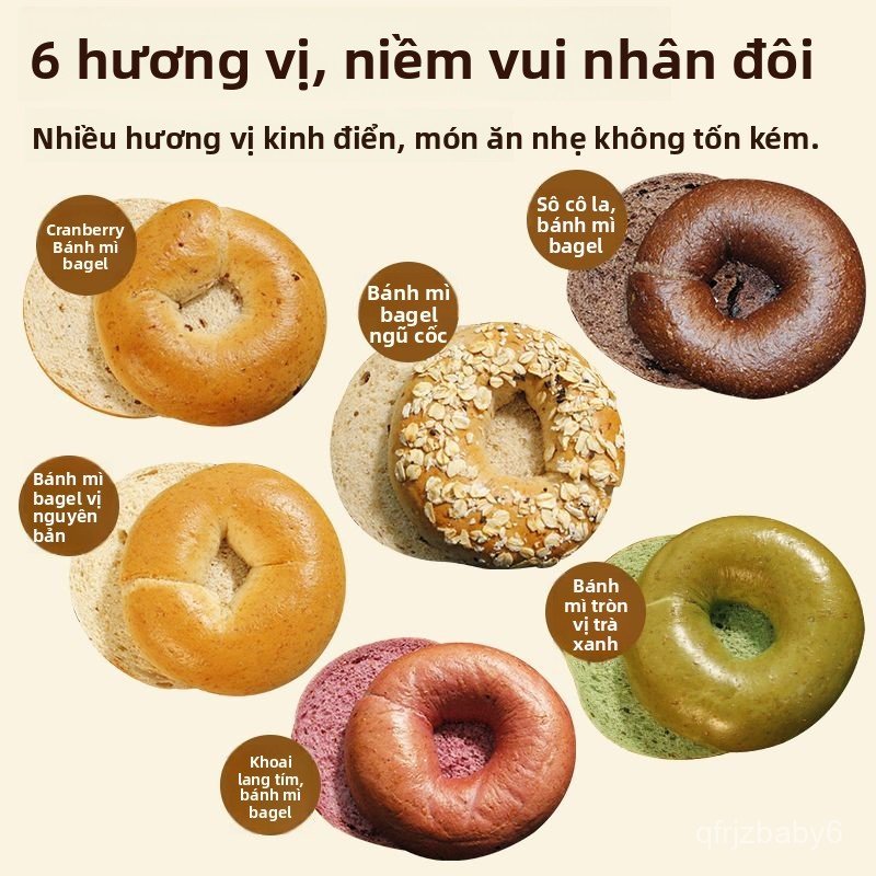 Bánh mì bagel nguyên cám lúa mì, bánh ăn sáng no lâu, thực phẩm ăn liền