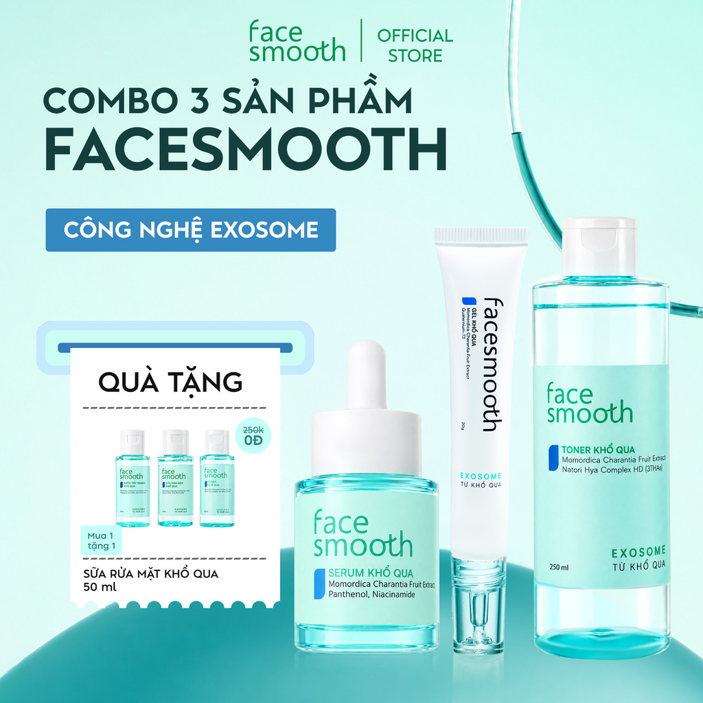 Bộ Skincare Cho Da Dầu Mụn Facesmooth Khổ Qua 3 Món Gel Chấm Mụn 20g + Serum 30ml + Toner 250ml - Dưỡng Ẩm Làm Dịu