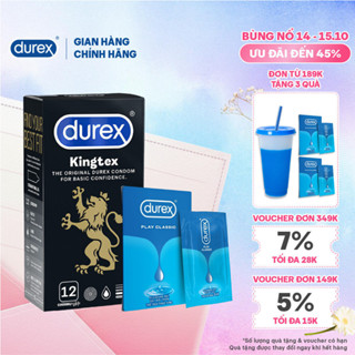 Combo Bao cao su Durex Kingtex ôm sát, bôi trơn, size 49mm, hộp 12 bao + Gel Classic Dạng Gói 5ml