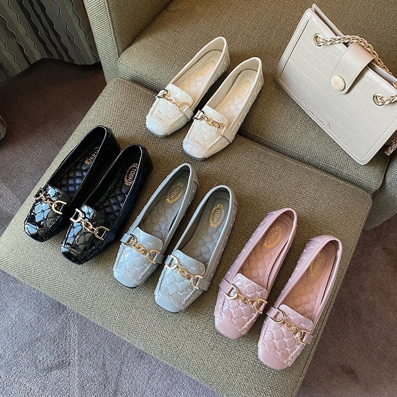 HA8 Giày Nữ Đế Mềm Mới Plus Size Mũi Vuông Moccasin Ommino