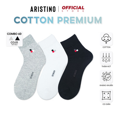 COMBO 6 Tất vớ nam cổ trung ARISTINO Bizmen cotton mềm thoáng khí khử mùi FITFORM 360 độ CO01.CB6