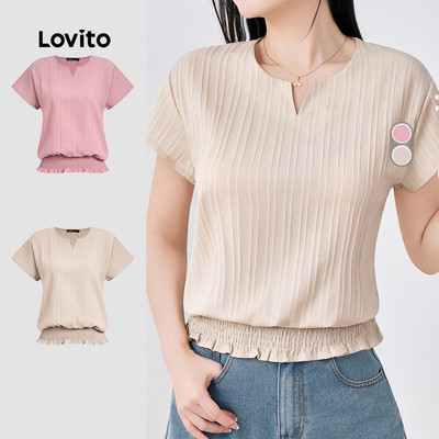 Áo kiểu nữ Lovito kaki xuân hè may dún phong cách thường ngày L142ED932