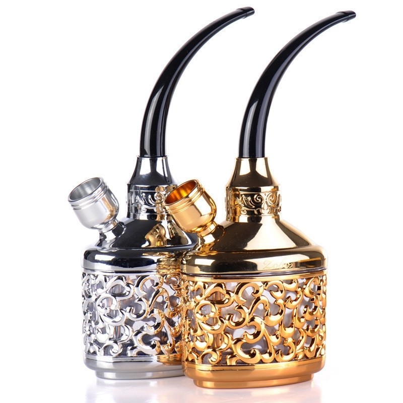 Chính Hãng Trọn Bộ Kim Loại Hookah Rỗng Ả Rập Nồi Nước Sử Dụng Kép Ống Hookah Ống Lọc Ống Đôi CEDH
