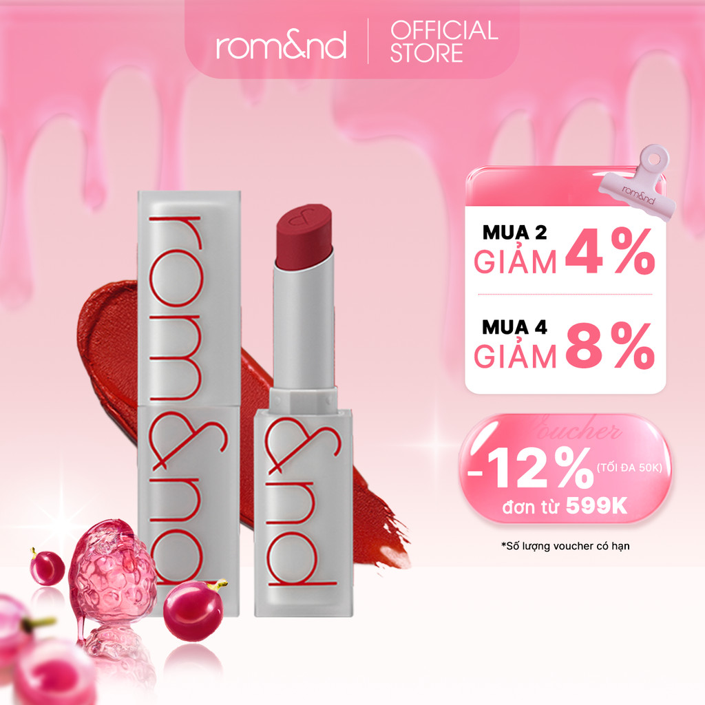 [Rom&nd] Son thỏi lì, lên màu siêu xinh Hàn Quốc Romand Zero Matte Lipstick 3g