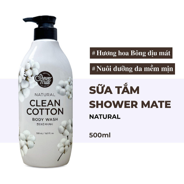 Sữa tắm cao cấp Hàn Quốc Aekyung Showermate Natural Clean Cotton (Hương hoa Bông dịu mát) 500ml