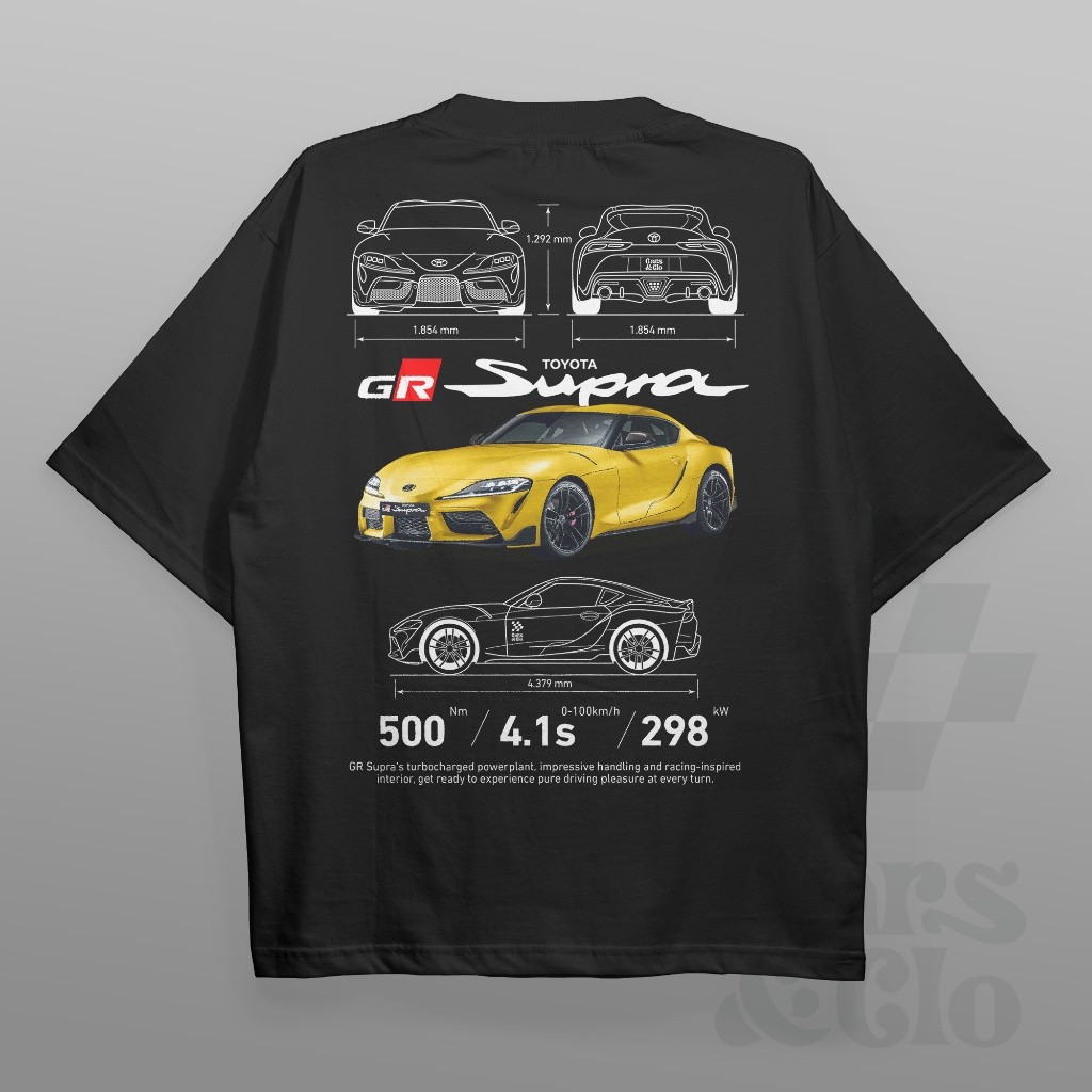 Cars and Clo - Regular Fit Black - Áo thun in họa tiết xanh Toyota Gr Supra Mk5