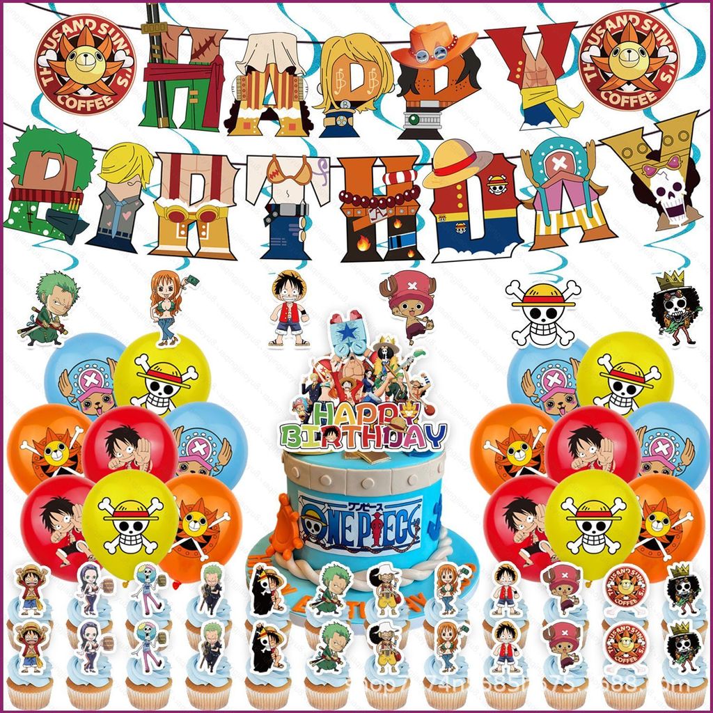 One Piece Chủ đề trẻ em tiệc sinh nhật trang trí biểu ngữ bánh topper bóng bay bộ đồ dùng