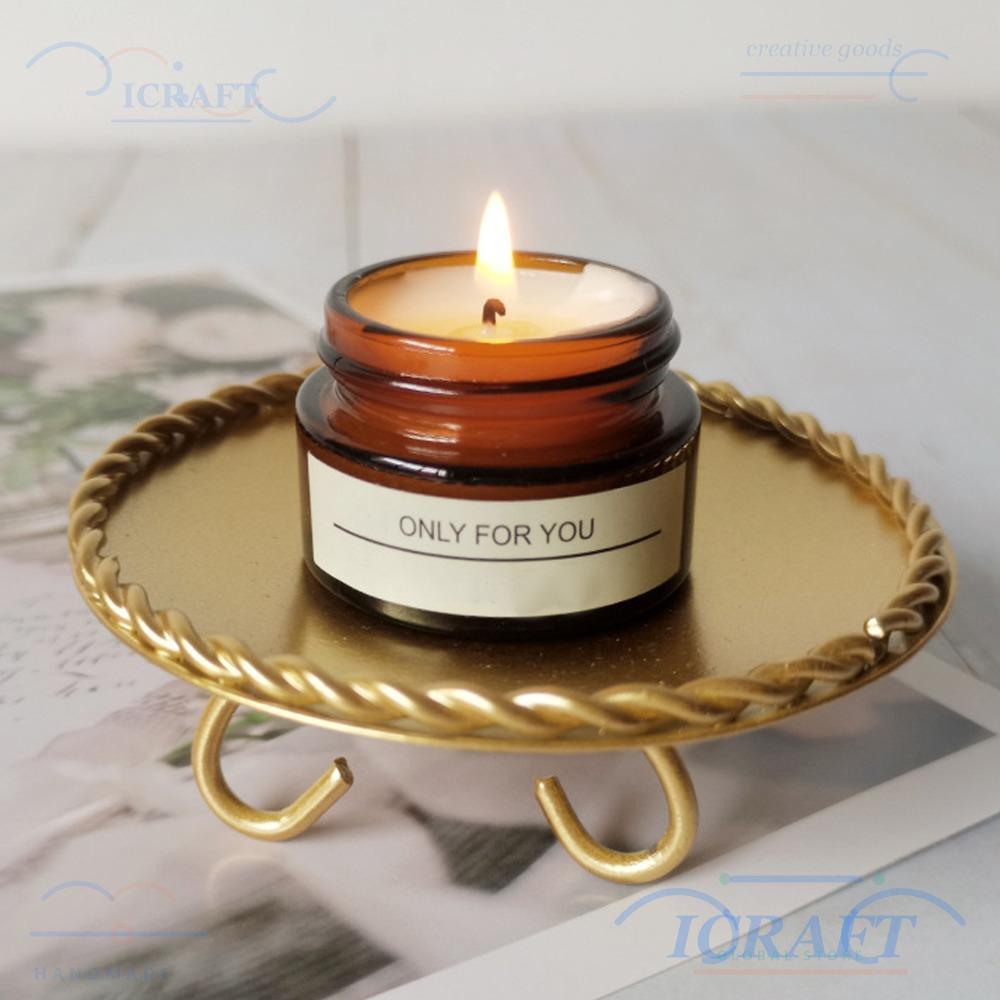 CRAFTML Giá đỡ nến sắt rèn, Chân nến ren gai dầu bằng sắt rèn tròn, Chân nến Giá đỡ gai dầu Ren sắt 