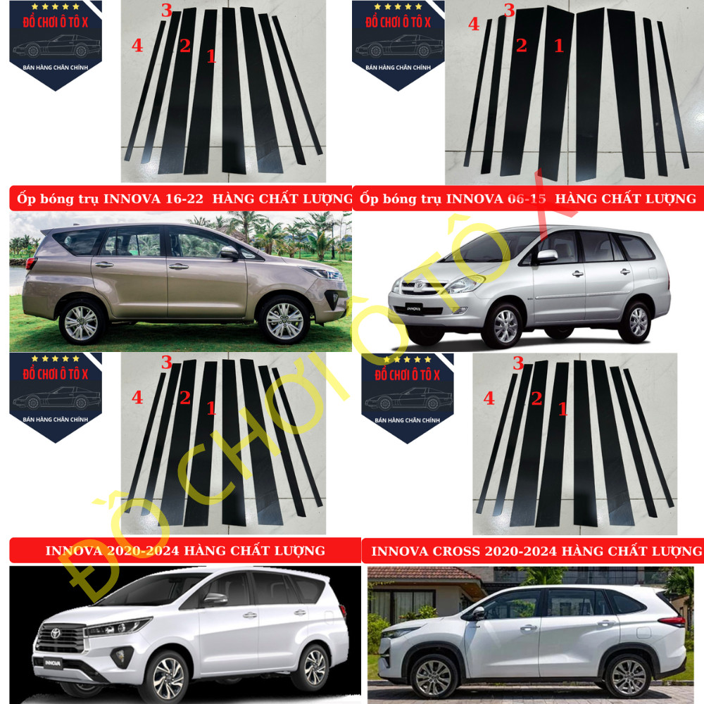 Ốp Bóng Trụ Cửa Xe INNOVA, ốp trụ bóng innova Keo Bám Dính Tốt Chống Xước Mặt Trụ Dễ Lắp