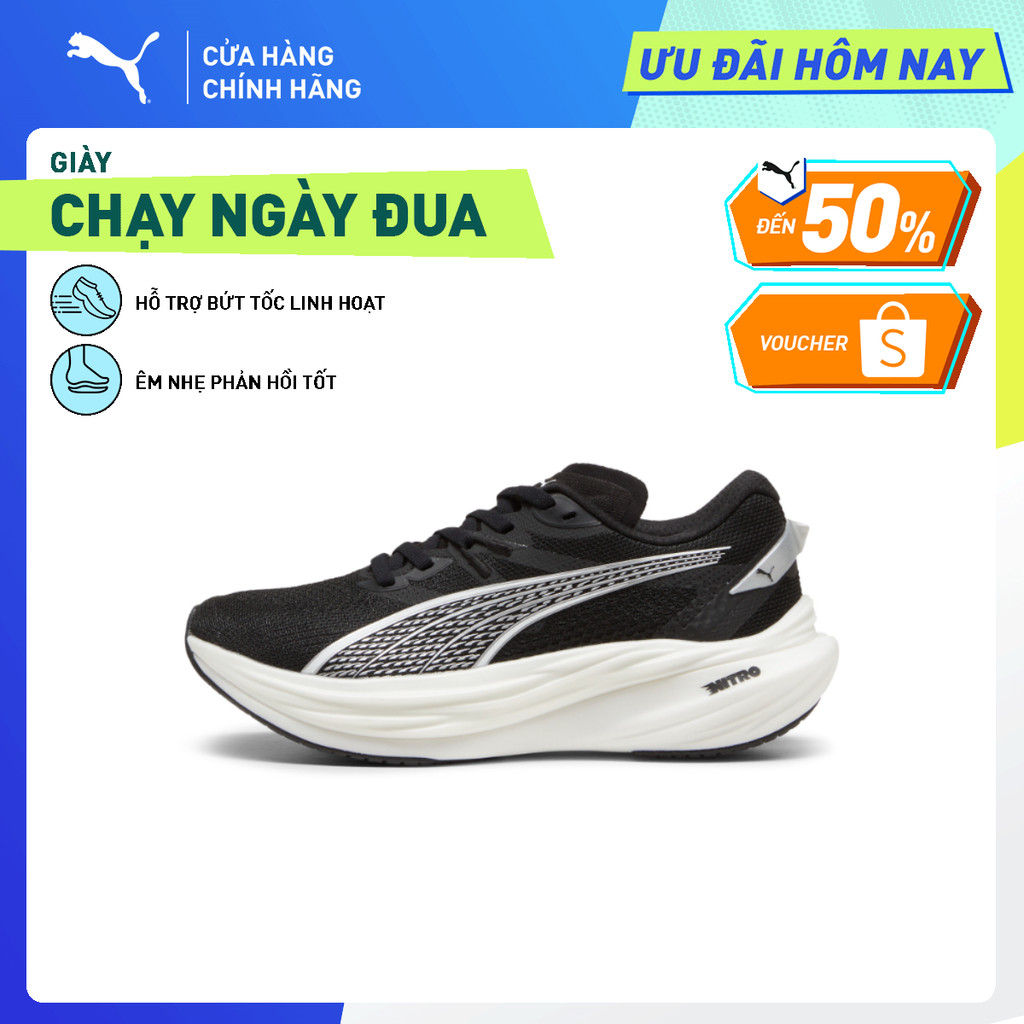 Giày Chạy Bộ PUMA Nữ Deviate NITRO 3 Wns Black-White-Silver Màu Đen