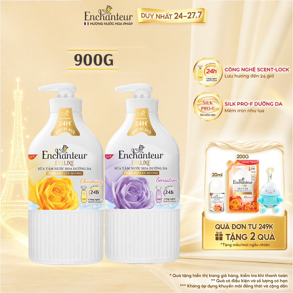 [CẢI TIẾN MỚI] Sữa tắm hương nước hoa Pháp Enchanteur Deluxe 900g - Mềm mịn như lụa Lưu hương 24H