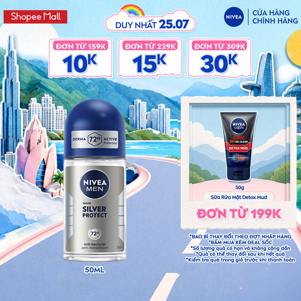Lăn Ngăn Mùi NIVEA MEN 50ml | Khô Thoáng, Mát Lạnh Cool Kick, Silver Protect, Sáng Da - 83778/82886/