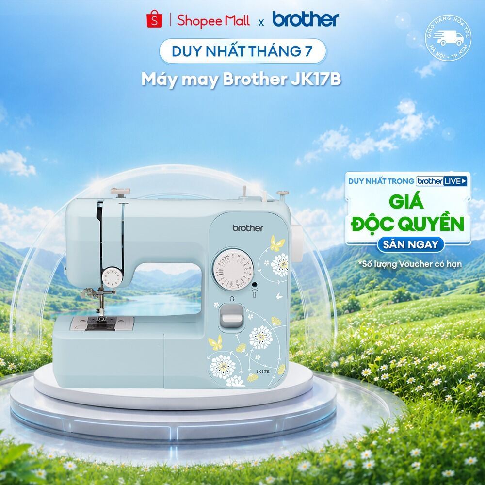 Máy May Gia Đình Brother JK17B - 17 Mẫu Khâu, Tự Động Xỏ Chỉ, Đèn LED