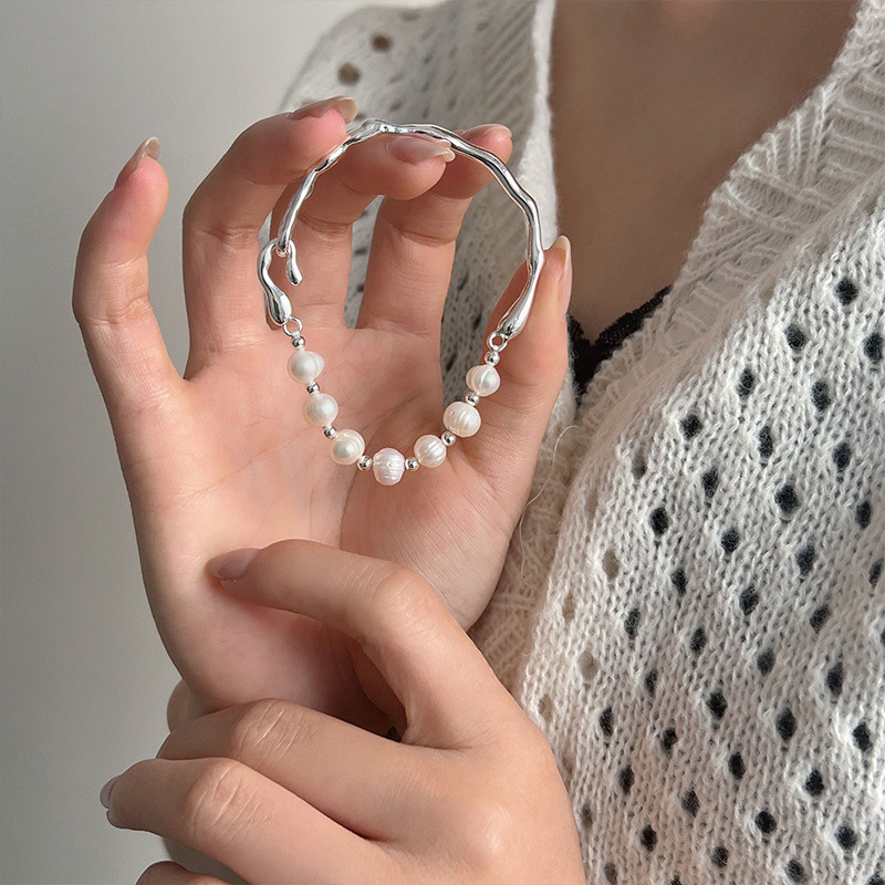 Preferred#Half-chain, half-bracelet baroque natural freshwater pearl bracelet Light luxury, high-end