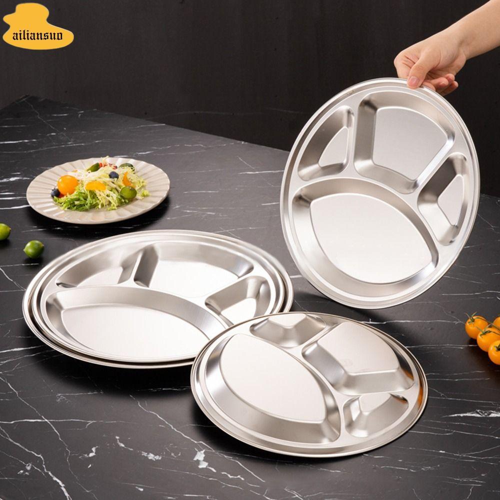 AILIANSUO 1 Khay Phục Vụ Thực Phẩm, Đĩa Khay Inox Roti Canai, Cửa Hàng Thức Ăn Nhanh Chia 4 Ngăn 26 