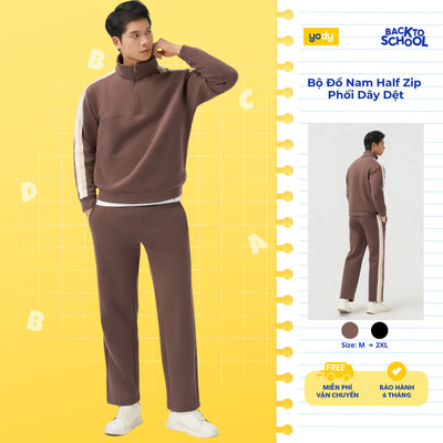 Bộ Đồ Nam YODY Set áo quần nỉ dài tay thiết kế half zip phối dây dệt trẻ trung MCSL25F036