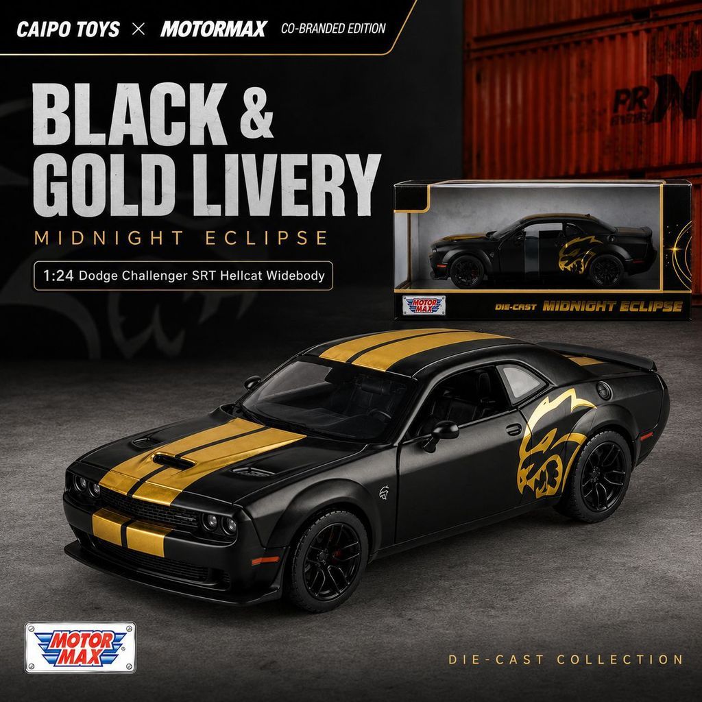 1: 24 Dodge Challenger SRT Hellcat Midnight Eclipse Hợp Kim Xe Mô Hình Đồ Chơi Trượt