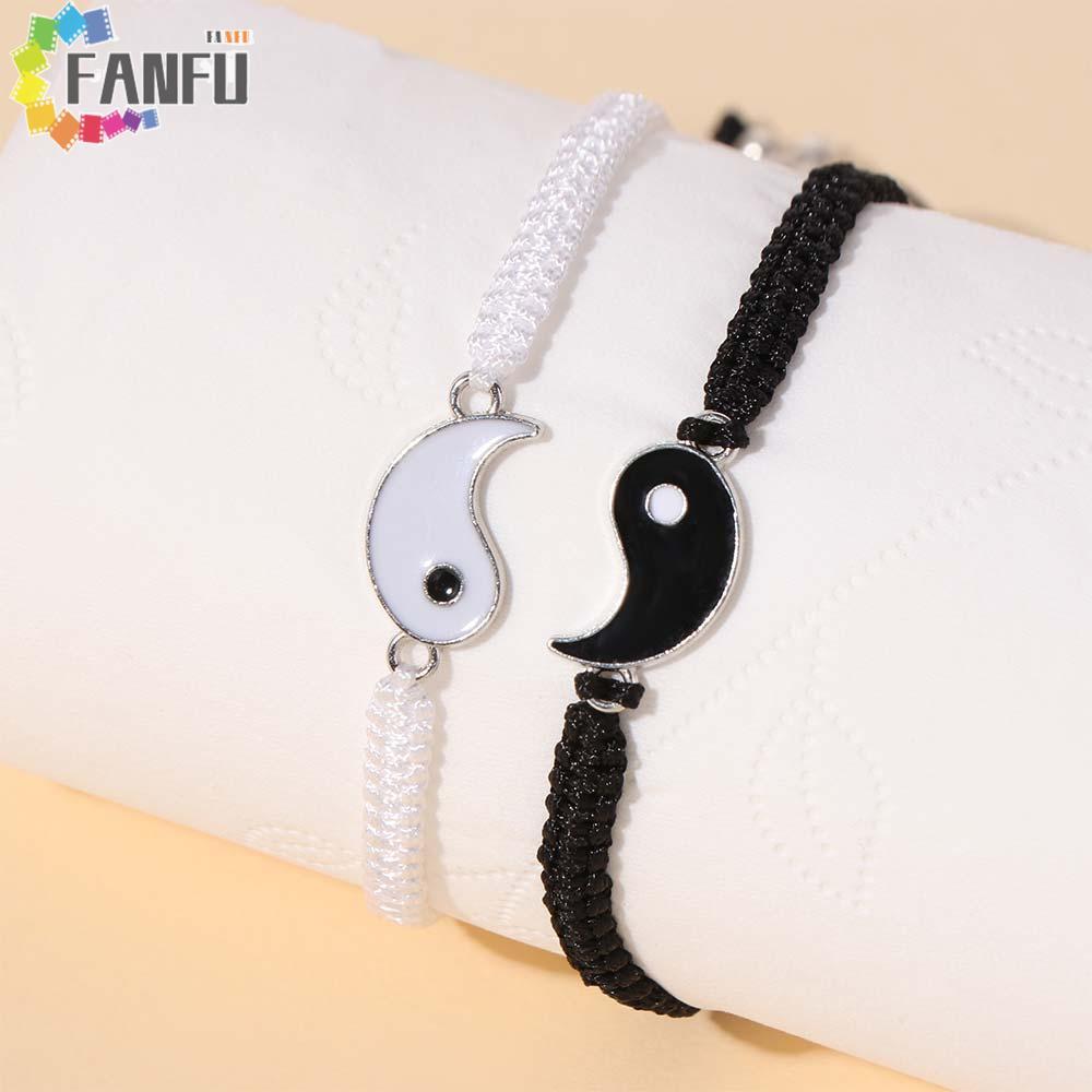 FANFUZOUZU 1 Cặp Vòng Tay Taichi, Vòng Tay Bạn Bè Âm Dương Bagua Taichi, Cá Tính Cân Bằng Đen Trắng 