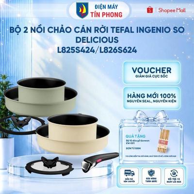 Bộ 2 Nồi Chảo Cán Rời Tefal Ingenio So Delicious L825S424/L826S624 - Xanh lá/Vanila  | BH Chính Hãng