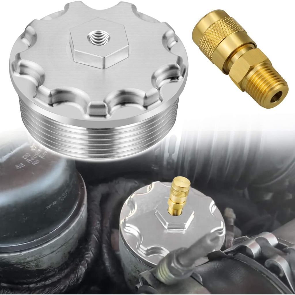 Nắp lọc nhiên liệu có cổng áp suất nhiên liệu bằng nhôm, tương thích với Ford Powerstroke Diesel 6.0