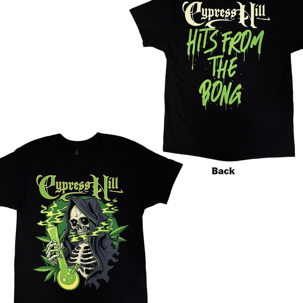 Unisex Đen Áo Thun Cypress Hill Ban Nhạc Đầu Lâu Hookah Mỹ Retro Rap Rời Tay Ngắn