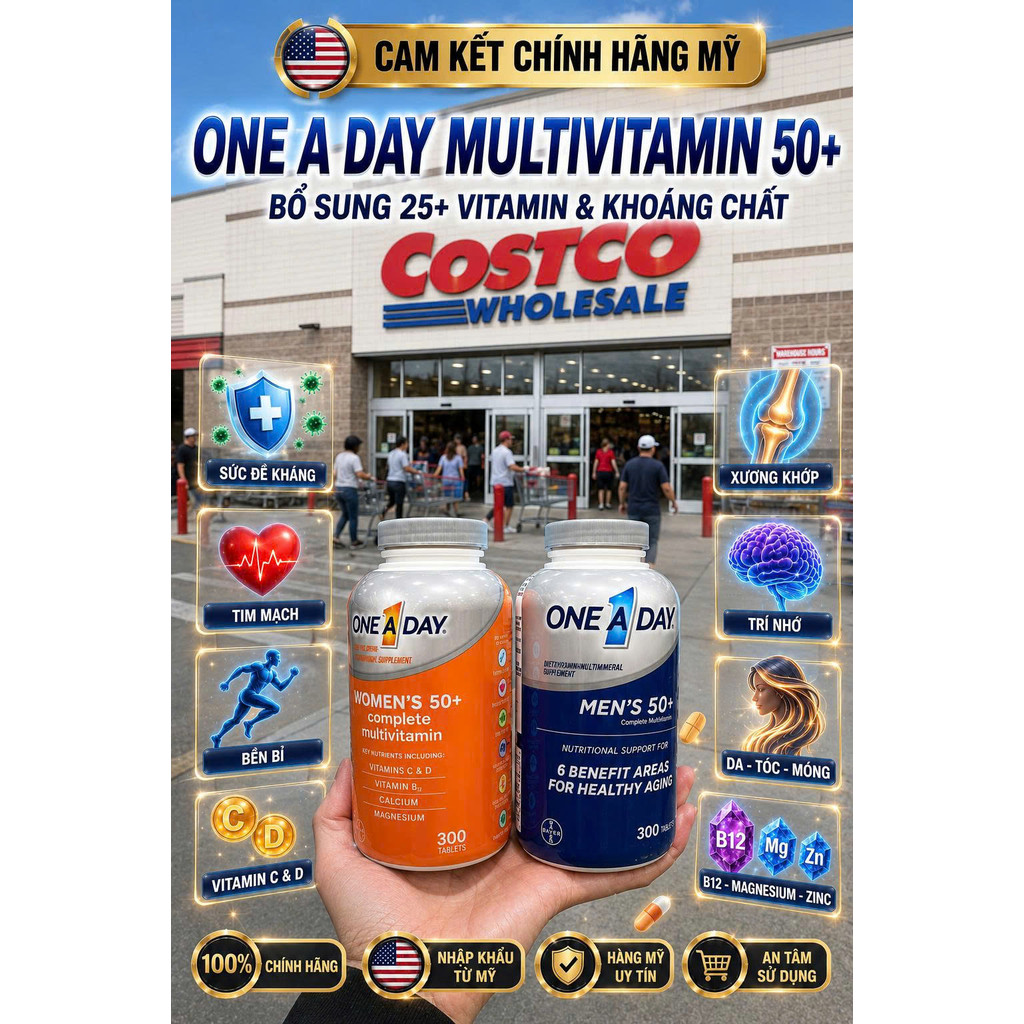 [HÀNG MỸ] Viên Uống Vitamin Tổng Hợp One A Day 50+ Cho Người Lớn Tuổi (Hộp 300 Viên)
